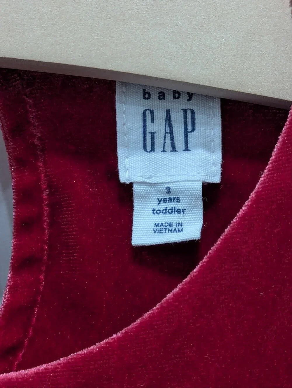 Gap Kids Cranberry Red Tiered Velour Dress Christmas Holiday Toddler Girl 3T 3